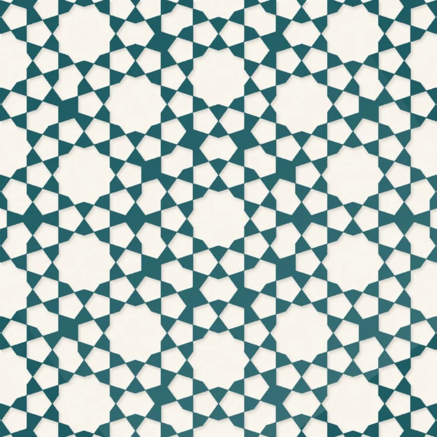 The same pattern's star network cut from teal vinyl and applied to a white wall.